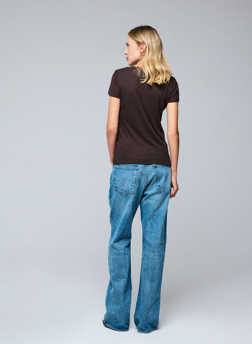 Braunes Kurzarm-T-Shirt mit Rundhalsausschnitt aus Lyocel / Tencel / Baumwolle - MAJESTIC FILATURES