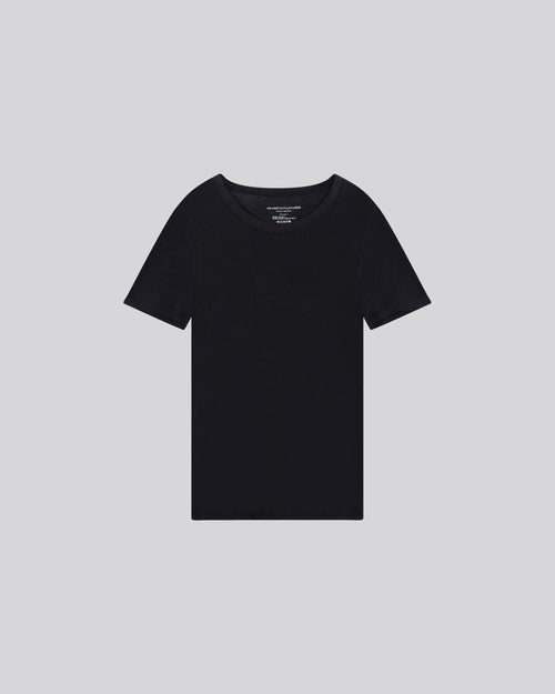 Schwarzes Kurzarm-T-Shirt mit Rundhalsausschnitt in Lyocel / Tencel / Baumwolle - MAJESTIC FILATURES