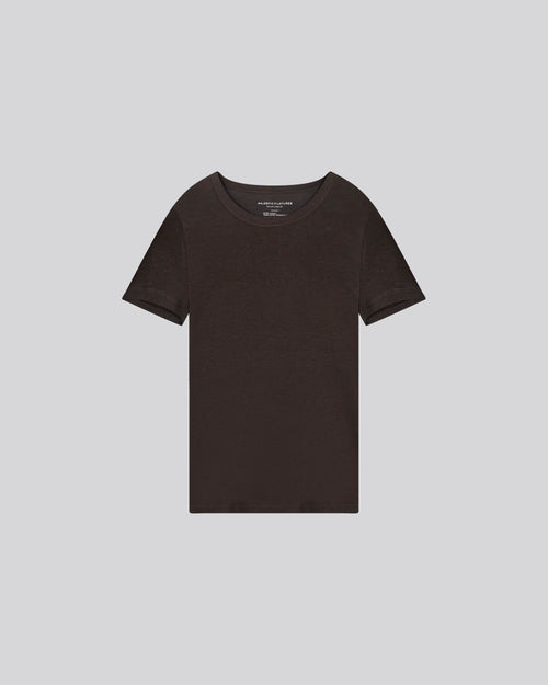 Braunes Kurzarm-T-Shirt mit Rundhalsausschnitt aus Lyocel / Tencel / Baumwolle - MAJESTIC FILATURES