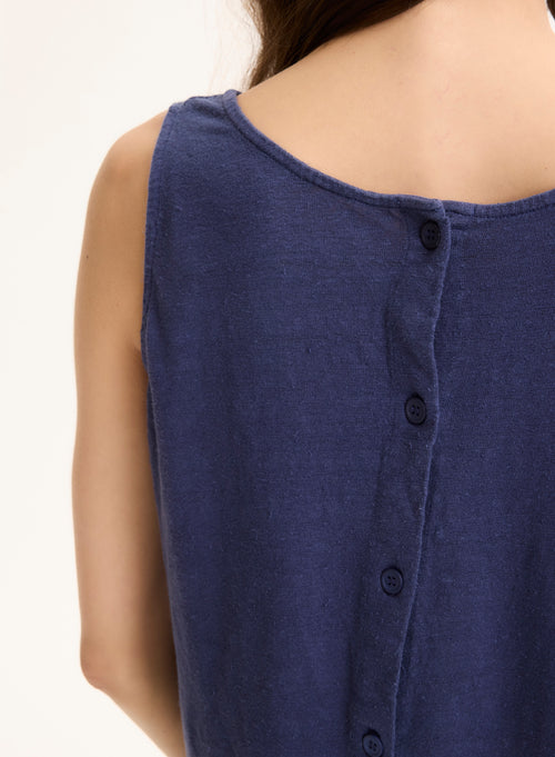 Blaues©Tanktop aus Leinen / Elasthan mit Rundhalsausschnitt - MAJESTIC FILATURES