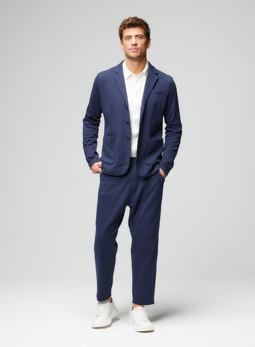 Veste 3 boutons Marine Manches Longues en Coton / Laine Merinos / Cachemire - MAJESTIC FILATURES