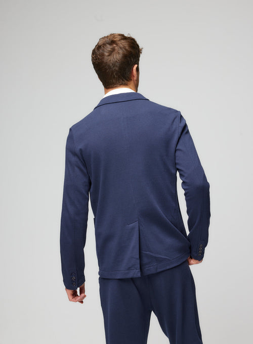 Veste 3 boutons Marine Manches Longues en Coton / Laine Merinos / Cachemire - MAJESTIC FILATURES