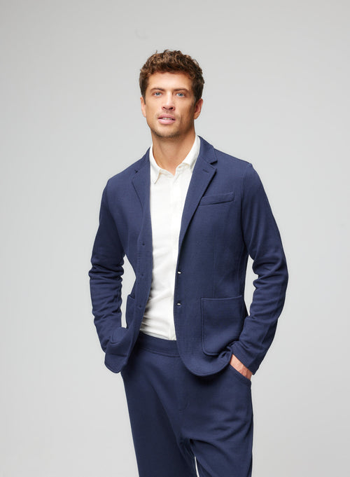 Veste 3 boutons Marine Manches Longues en Coton / Laine Merinos / Cachemire - MAJESTIC FILATURES