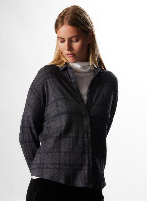 Chemise Anthracite chiné Manches Longues en Coton / Cachemire - MAJESTIC FILATURES