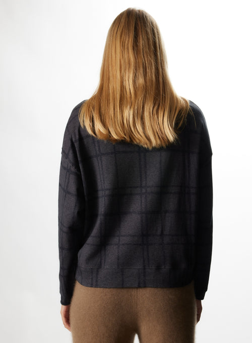 Sweat Anthracite chiné Col Rond Manches Longues en Coton / Cachemire - MAJESTIC FILATURES