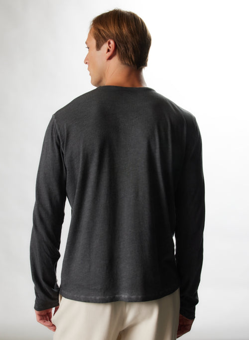 T-shirt Noir HD Col Rond Manches Longues en Coton / Cachemire - MAJESTIC FILATURES
