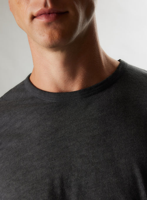 T-shirt Noir HD Col Rond Manches Longues en Coton / Cachemire - MAJESTIC FILATURES