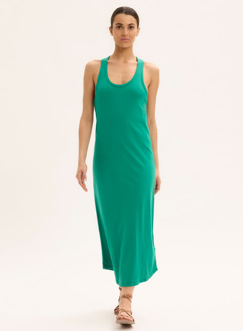 Robe Verte Col U Sans Manches en Coton organique - MAJESTIC FILATURES