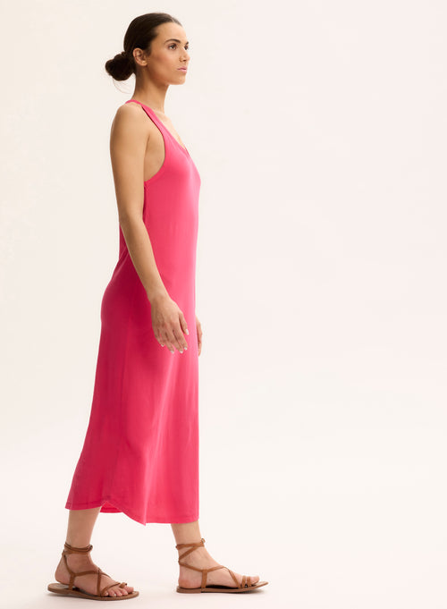 Robe Rose Col U Sans Manches en Coton organique - MAJESTIC FILATURES