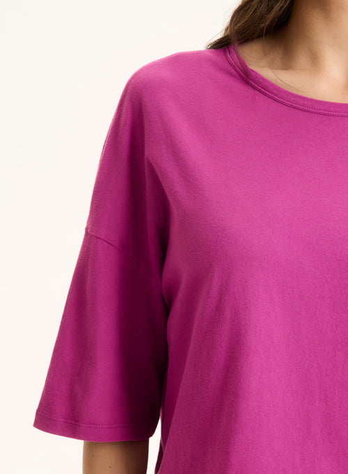 Lila Kurzärmeliges T-Shirt mit U-Boot-Ausschnitt aus Bio-Baumwolle - MAJESTIC FILATURES