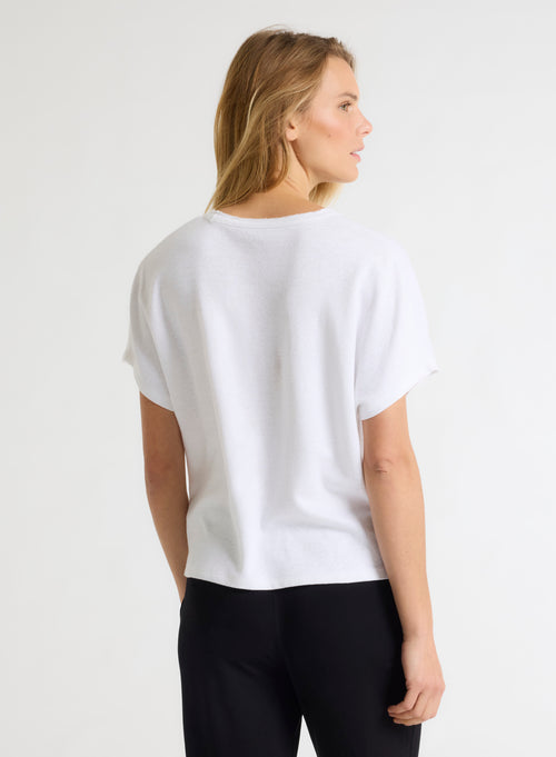 Weißes Kurzarm-T-Shirt mit Rundhalsausschnitt aus Leinen / Bio-Baumwolle - MAJESTIC FILATURES