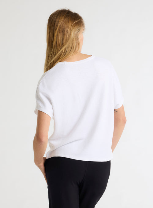 Weißes Kurzarm-T-Shirt mit Rundhalsausschnitt aus Leinen / Bio-Baumwolle - MAJESTIC FILATURES