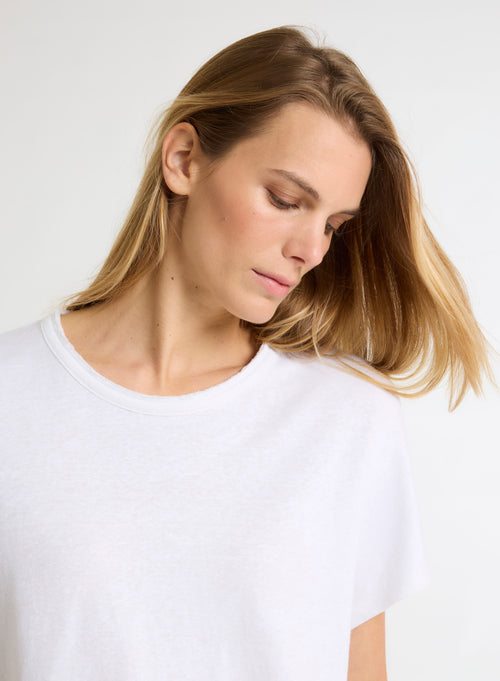 Weißes Kurzarm-T-Shirt mit Rundhalsausschnitt aus Leinen / Bio-Baumwolle - MAJESTIC FILATURES