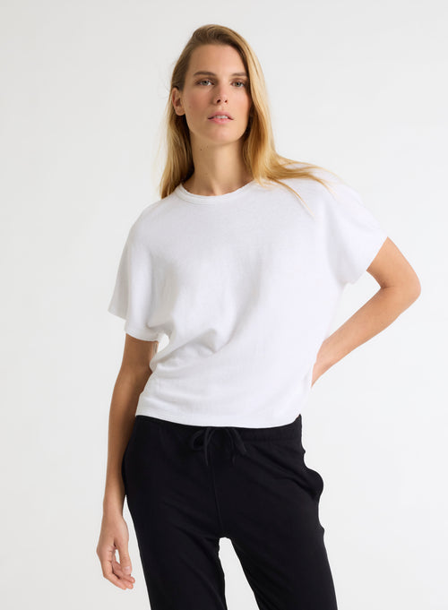 Weißes Kurzarm-T-Shirt mit Rundhalsausschnitt aus Leinen / Bio-Baumwolle - MAJESTIC FILATURES