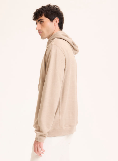 Gilet Beige Col Capuche Manches Longues en Lin / Coton organique - MAJESTIC FILATURES