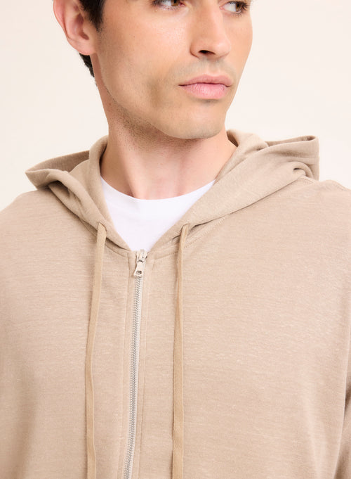 Gilet Beige Col Capuche Manches Longues en Lin / Coton organique - MAJESTIC FILATURES