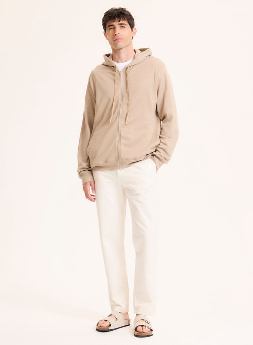 Gilet Beige Col Capuche Manches Longues en Lin / Coton organique - MAJESTIC FILATURES