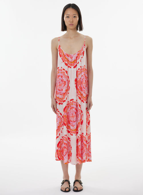 Robe Rose Fines bretelles Col U en Viscose / Lin / Elasthanne - MAJESTIC FILATURES