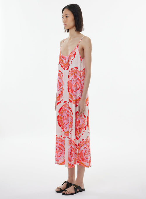 Robe Rose Fines bretelles Col U en Viscose / Lin / Elasthanne - MAJESTIC FILATURES