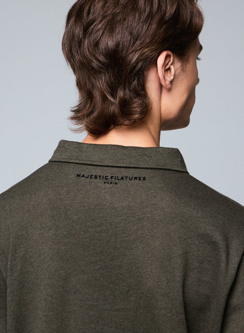 Grünes Poloshirt Langarm-Poloshirt aus Bio-Baumwolle - MAJESTIC FILATURES
