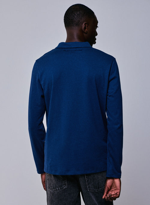 Blaues Poloshirt Langarm-Poloshirt aus Bio-Baumwolle - MAJESTIC FILATURES