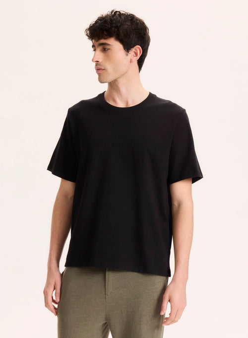 T-shirt Noir Col Rond Manches Courtes en Coton Organique - MAJESTIC FILATURES