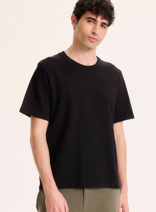 T-shirt Noir Col Rond Manches Courtes en Coton Organique - MAJESTIC FILATURES