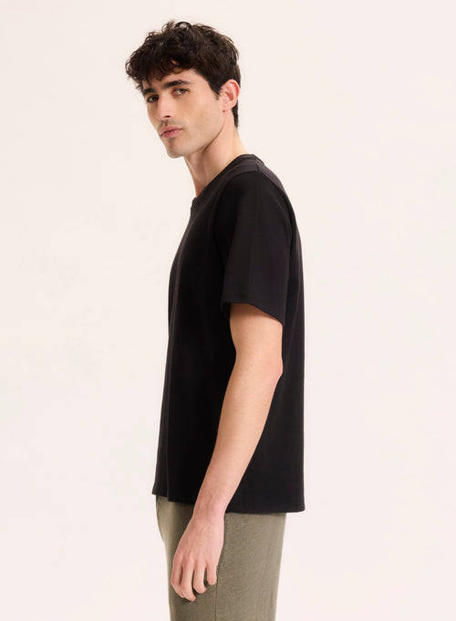 T-shirt Noir Col Rond Manches Courtes en Coton Organique - MAJESTIC FILATURES
