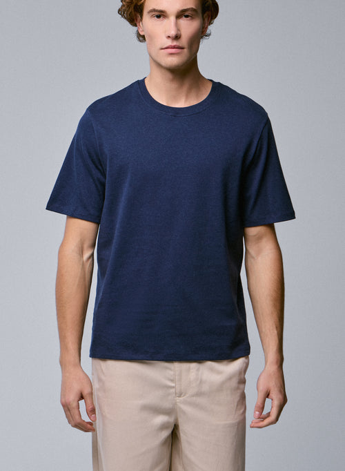Blaues Kurzarm-T-Shirt mit Rundhalsausschnitt aus Bio-Baumwolle - MAJESTIC FILATURES