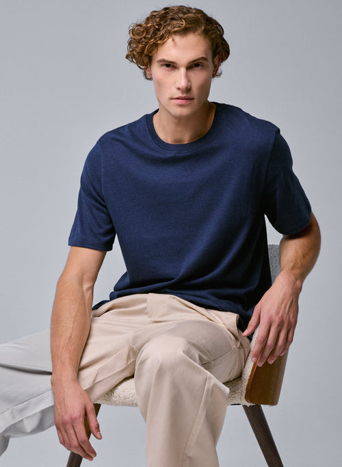 Blaues Kurzarm-T-Shirt mit Rundhalsausschnitt aus Bio-Baumwolle - MAJESTIC FILATURES