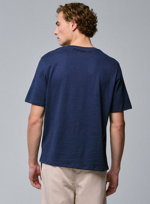 Blaues Kurzarm-T-Shirt mit Rundhalsausschnitt aus Bio-Baumwolle - MAJESTIC FILATURES