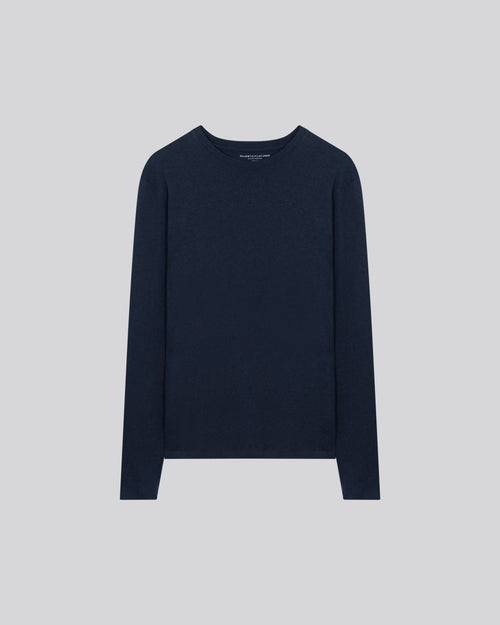 T-shirt Bleu Col Rond Manches Longues en Coton organique - MAJESTIC FILATURES