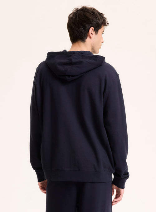 Gilet Marine Col Capuche Manches Longues en Coton organique - MAJESTIC FILATURES