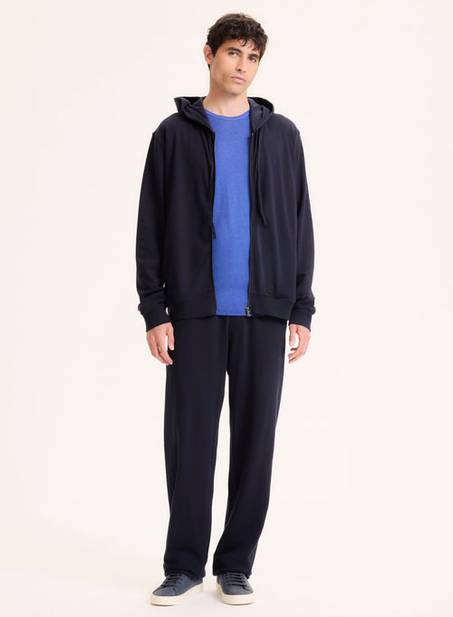 Gilet Marine Col Capuche Manches Longues en Coton organique - MAJESTIC FILATURES