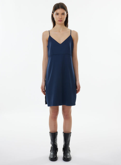 Robe Marine Fines bretelles Col V en Coton organique - MAJESTIC FILATURES
