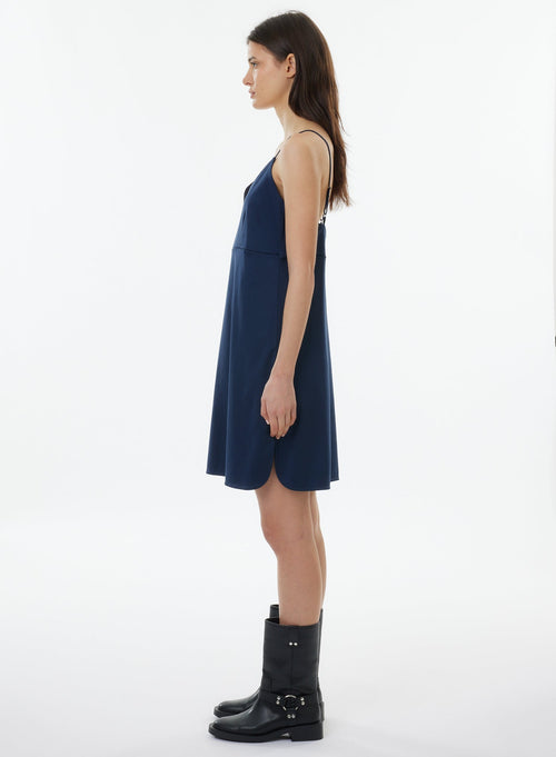 Robe Marine Fines bretelles Col V en Coton organique - MAJESTIC FILATURES