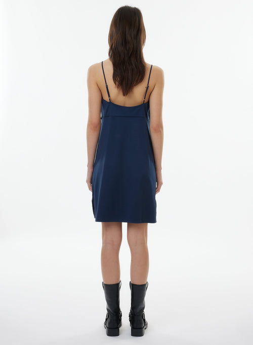 Robe Marine Fines bretelles Col V en Coton organique - MAJESTIC FILATURES