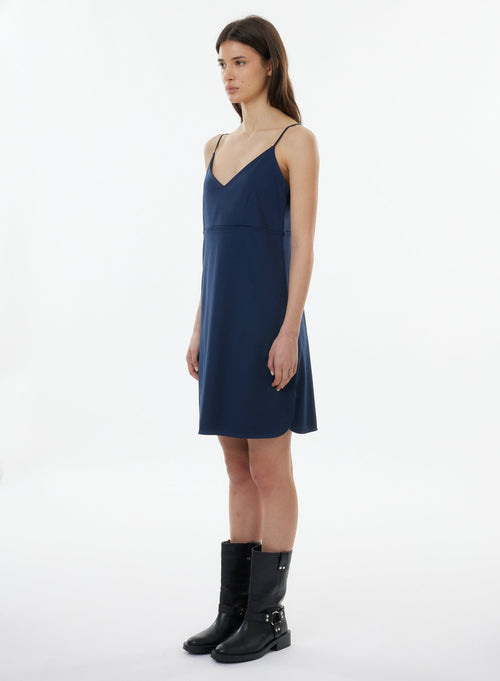 Robe Marine Fines bretelles Col V en Coton organique - MAJESTIC FILATURES