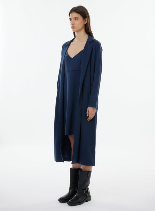 Robe Marine Fines bretelles Col V en Coton organique - MAJESTIC FILATURES
