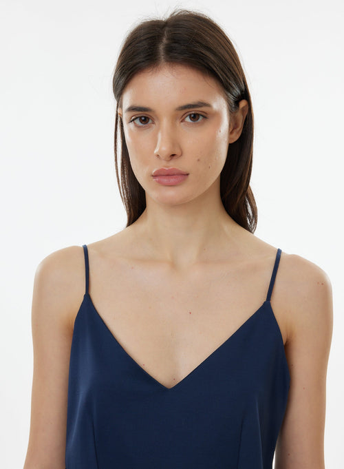 Robe Marine Fines bretelles Col V en Coton organique - MAJESTIC FILATURES