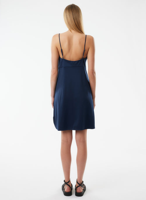 Robe Marine Fines bretelles Col V en Coton organique - MAJESTIC FILATURES