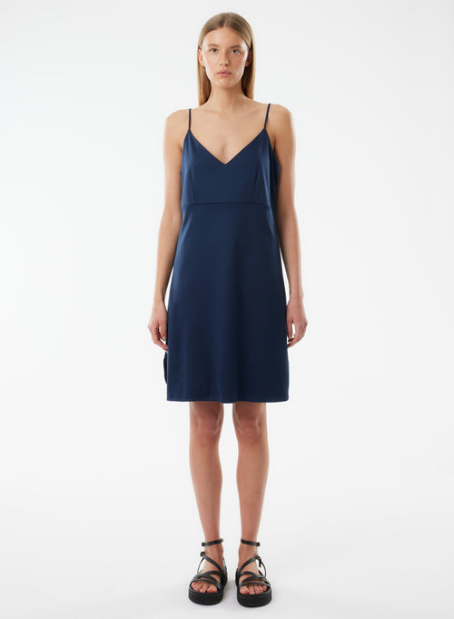Robe Marine Fines bretelles Col V en Coton organique - MAJESTIC FILATURES