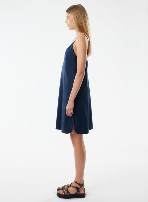 Robe Marine Fines bretelles Col V en Coton organique - MAJESTIC FILATURES