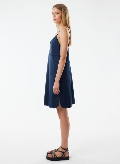 Robe Marine Fines bretelles Col V en Coton organique - MAJESTIC FILATURES