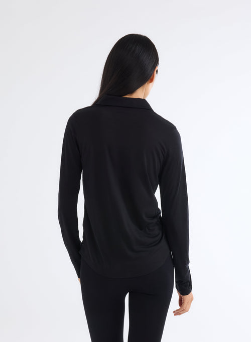 Chemise Noir Manches Longues en Laine et Lyocell - MAJESTIC FILATURES