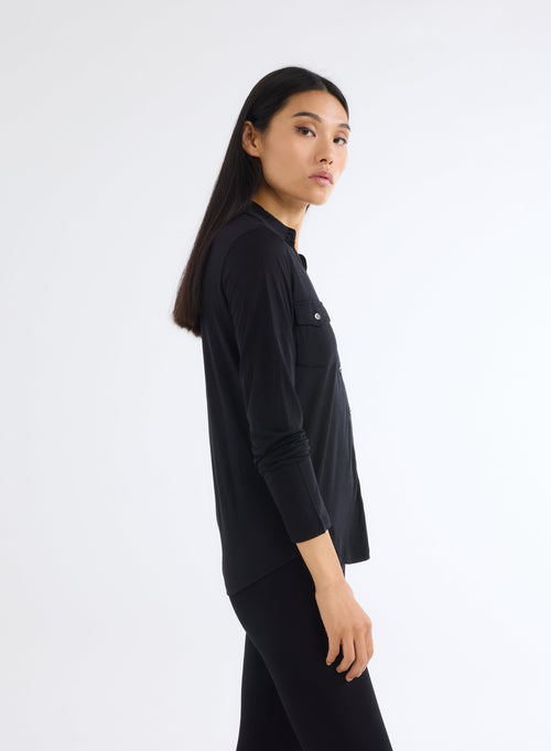 Chemise Noir Manches Longues en Laine et Lyocell - MAJESTIC FILATURES