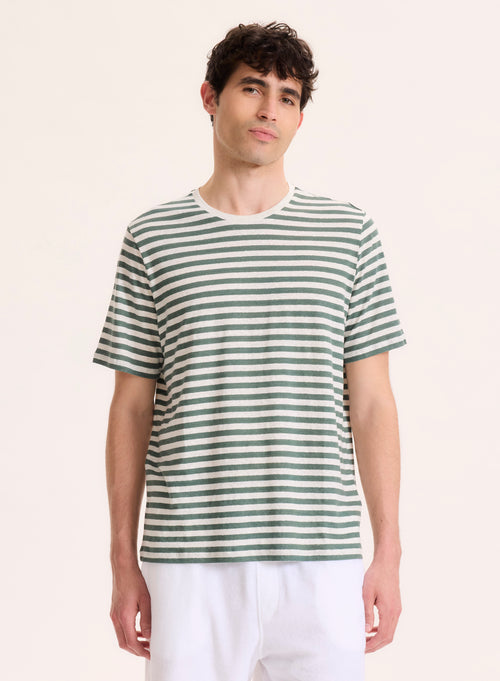 Tee shirt Vert Col Rond Manches Courtes en Lin / Elasthanne - MAJESTIC FILATURES