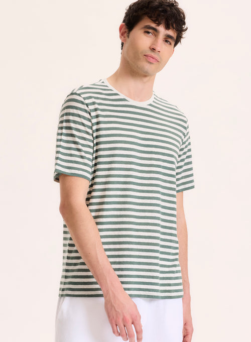 Tee shirt Vert Col Rond Manches Courtes en Lin / Elasthanne - MAJESTIC FILATURES