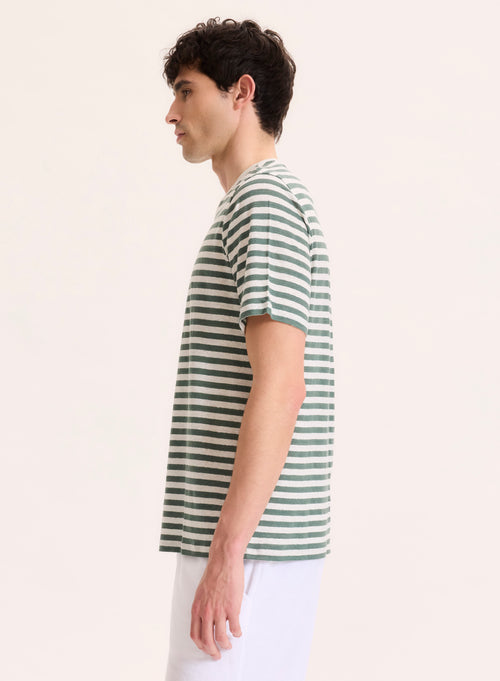 Tee shirt Vert Col Rond Manches Courtes en Lin / Elasthanne - MAJESTIC FILATURES
