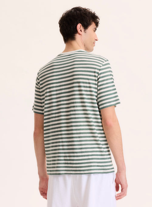 Tee shirt Vert Col Rond Manches Courtes en Lin / Elasthanne - MAJESTIC FILATURES